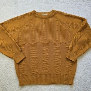 Vintage 80s Sears Men's Store Mustard Cable Knit Crewneck Sweater L